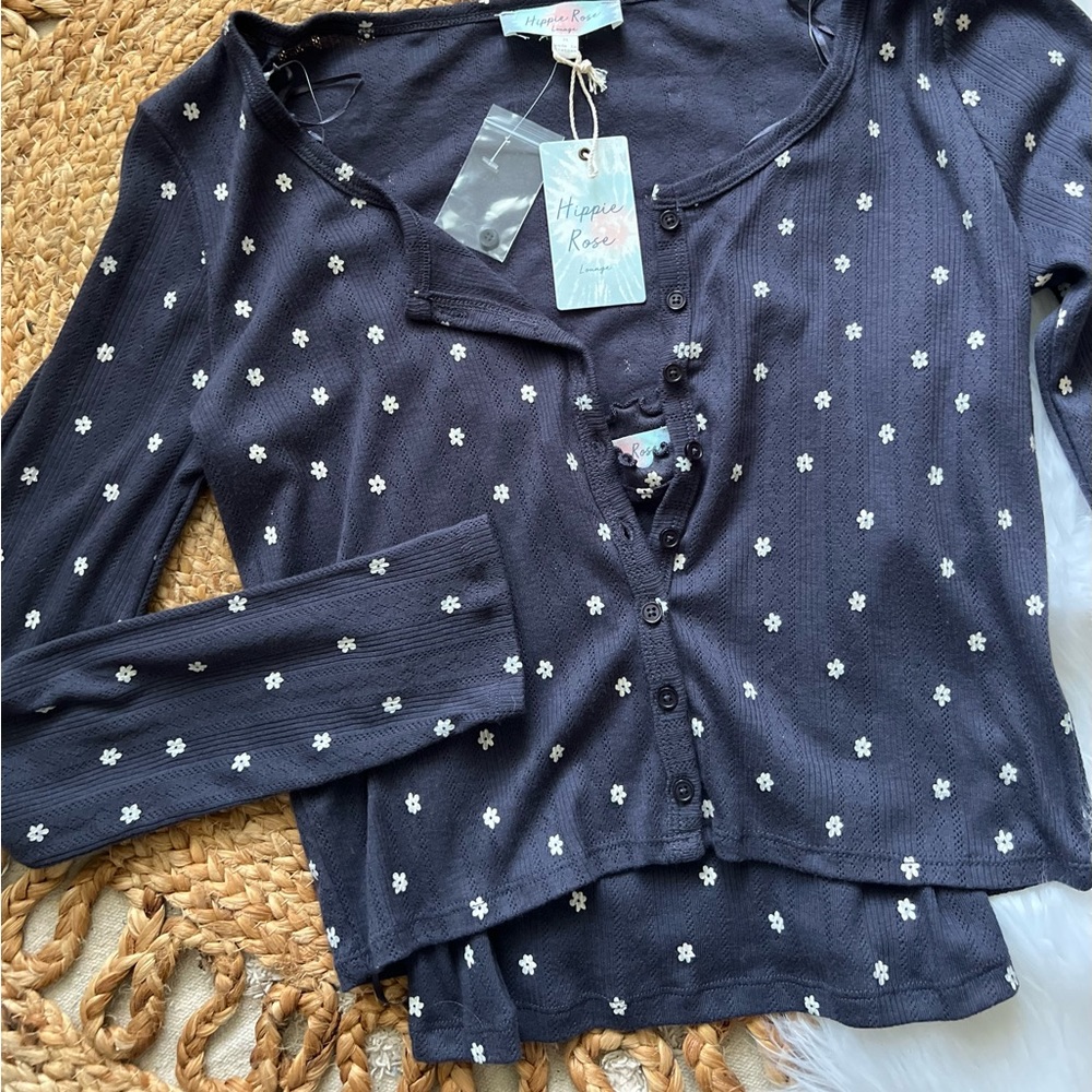 Hippie Rose | Navy and White Flowers | 2-Piece Top Set